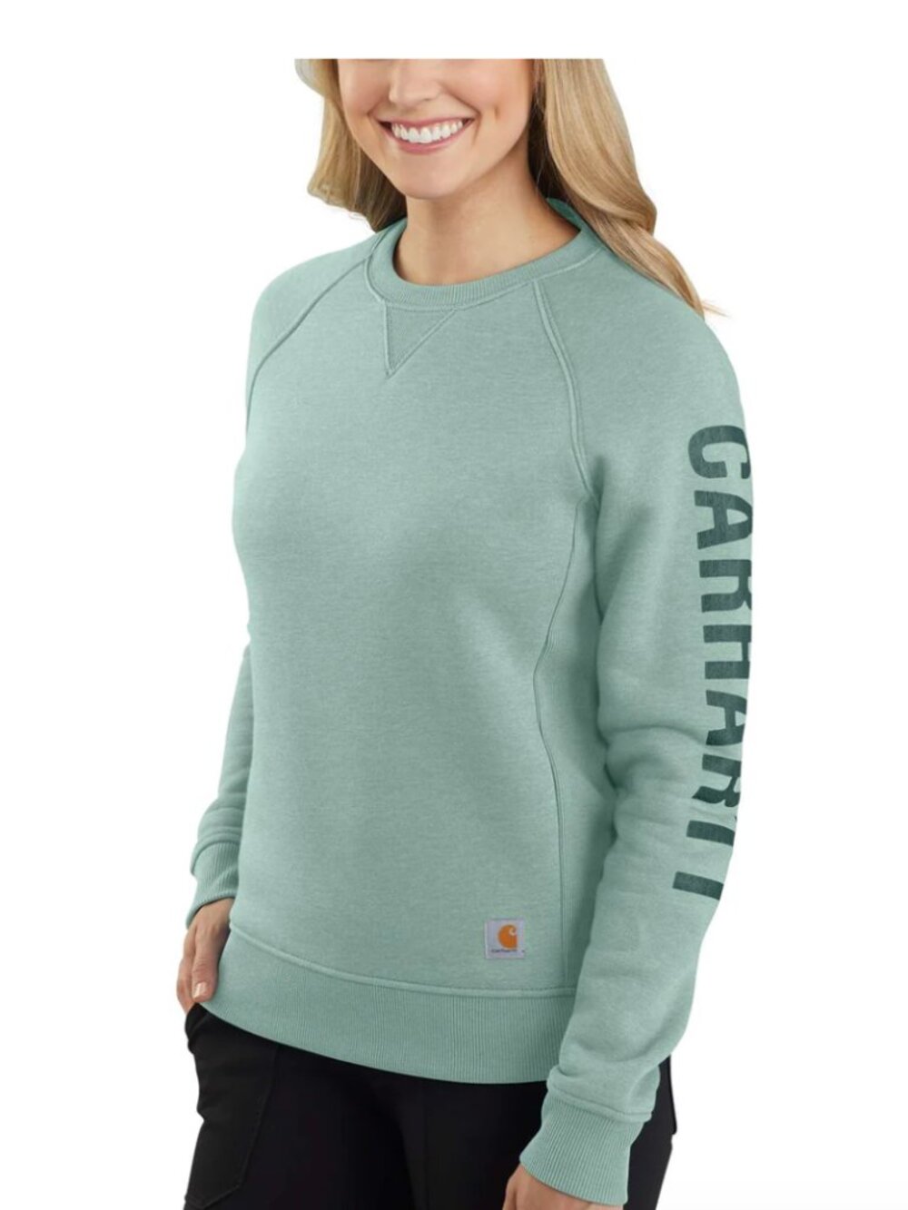 Carhartt Relaxed Fit Women's Logo Sleeve Lt Green Sweatshirt Size SMALL